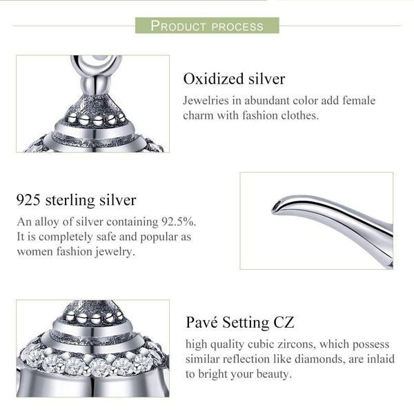 925 Sterling Silver Beaded Magic Lamp Bracelet Charm Charms & Pendants