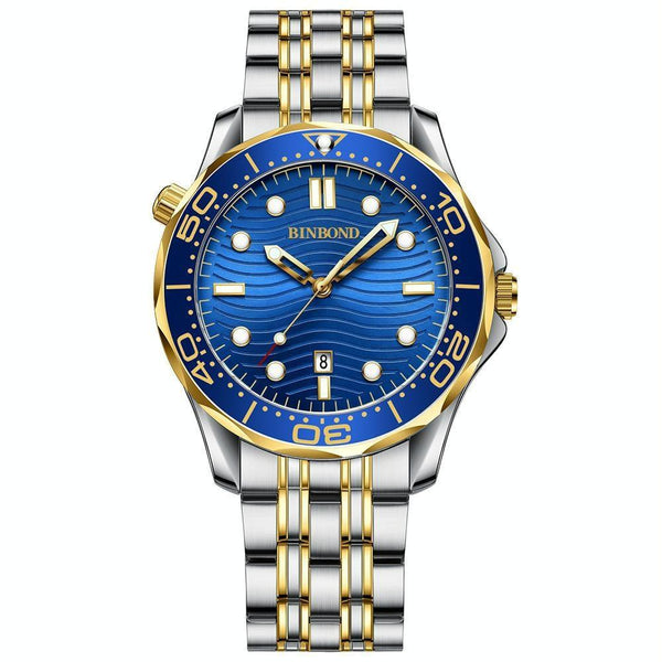 Waterproof Men Sports Watch Inter Gold Blue Surface Binbond B2820 Luminous Watches