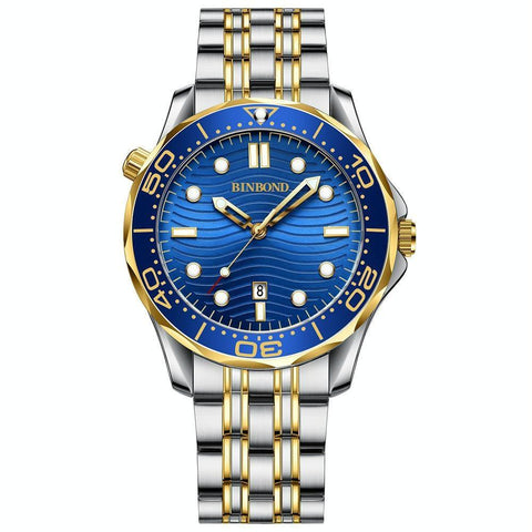 Waterproof Men Sports Watch Inter Gold Blue Surface Binbond B2820 Luminous Watches
