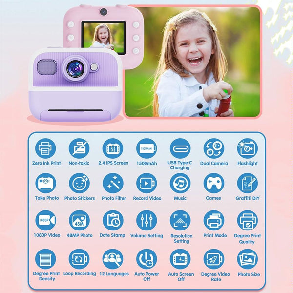 Blue Children's Thermal Camera With Dual 1080P Hd 2400W Pixel 2.4 Inch Display_Blue Digital Cameras