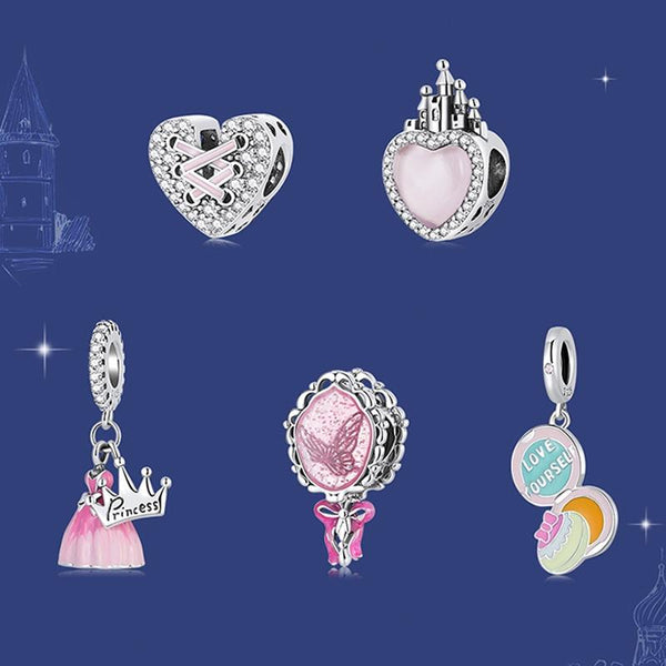 Diy Pearl Pink Bracelet With Fantasy Pendant Charms & Pendants