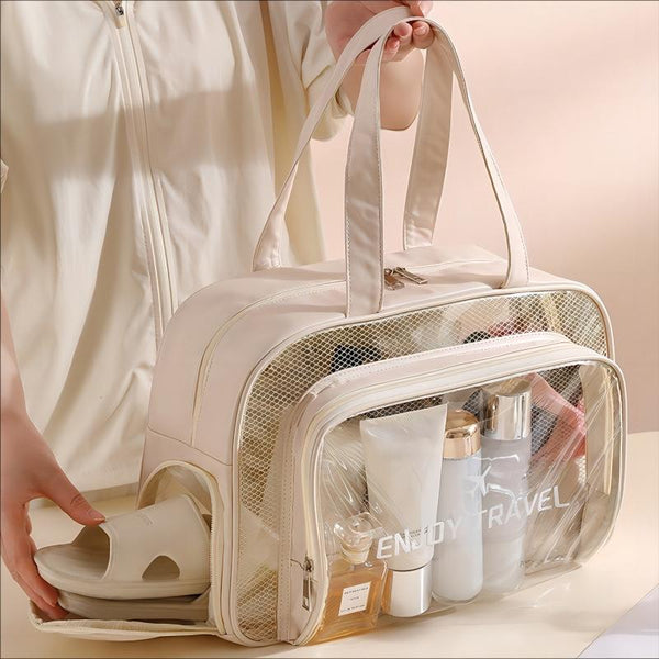 Waterproof Beach Bag For Toiletries & Cosmetics Travel Swim Use Beige L Size Dry Bags
