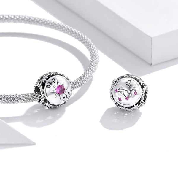 925 Sterling Silver Zodiac Zircon Bead Bracelet / Necklace Set Leo Style Charms & Pendants