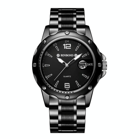 Waterproof Luminous Quartz Watch For Outdoor Black Steel White Nail Watches