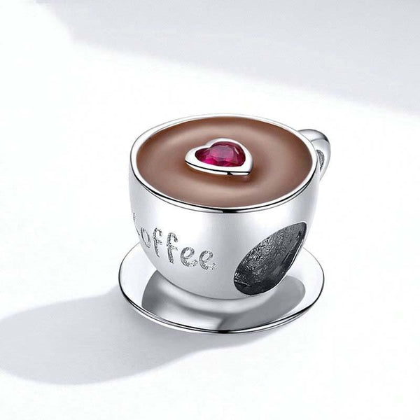925 Sterling Silver Coffee Cup Beaded Bracelet Charm Charms & Pendants