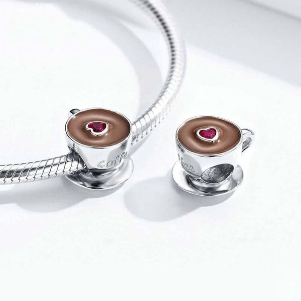 925 Sterling Silver Coffee Cup Beaded Bracelet Charm Charms & Pendants