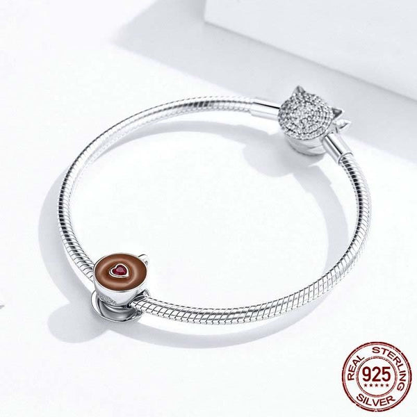925 Sterling Silver Coffee Cup Beaded Bracelet Charm Charms & Pendants