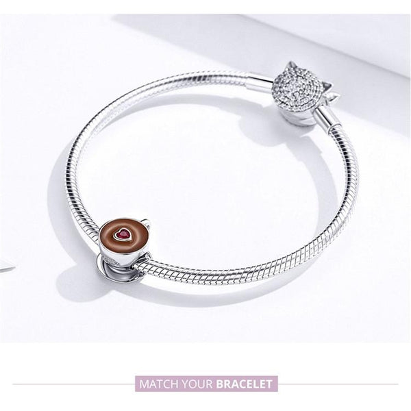 925 Sterling Silver Coffee Cup Beaded Bracelet Charm Charms & Pendants