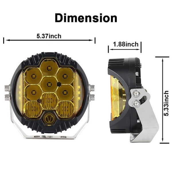 5 Inch Dc12v 30V 5000Lm 6500K 50W Car Led Light On Three Sides Headlight For Jeep Wrangler Gold Led Car Lights