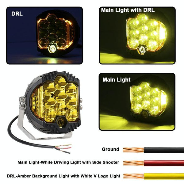 5 Inch Dc12v 30V 5000Lm 6500K 50W Car Led Light On Three Sides Headlight For Jeep Wrangler Gold Led Car Lights