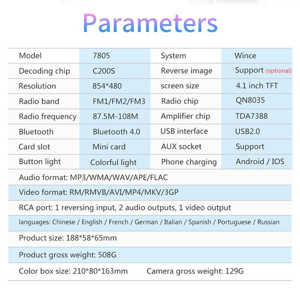 4.1 Inch Car Mp5 Player W / Fm Bluetooth Tf & Remote Other Car Audio