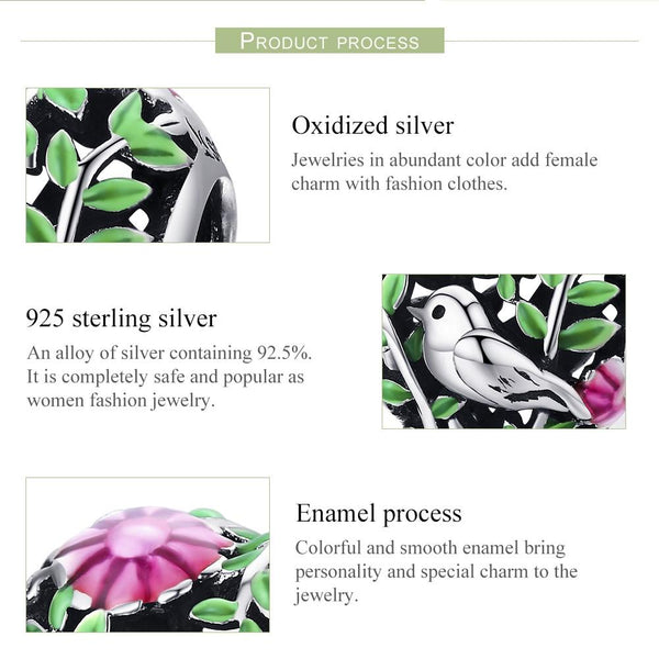 925 Sterling Silver Bird Charm Bead For Bracelets & Necklaces Charms & Pendants