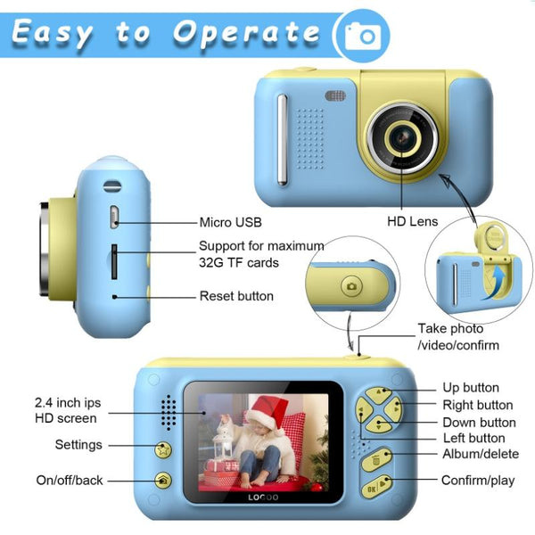 Kids' 2.4 Hd Reversible Camera With 8Gb Memory Card & Reader Pink Digital Cameras