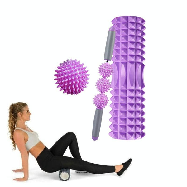 3 In 1 Eva Foam Roller Set For Muscle Relaxation 45Cm Length Purple Foam Rollers