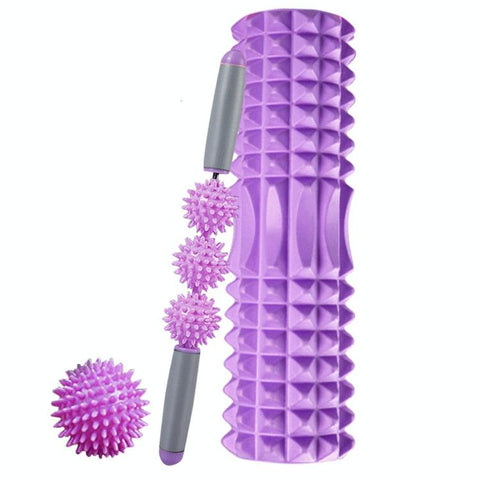 3 In 1 Eva Foam Roller Set For Muscle Relaxation 45Cm Length Purple Foam Rollers