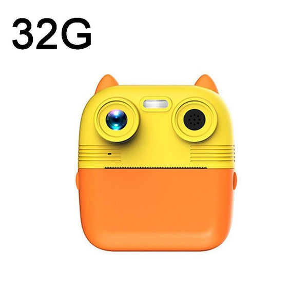 Instant Print Camera With Dual Lens 2.8 Screen For Kids Yellow Orange 32G Digital Cameras
