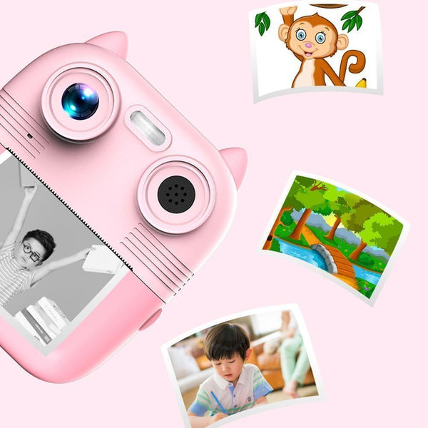 Instant Print Camera With Dual Lens 2.8 Screen For Kids Yellow Orange 32G Digital Cameras