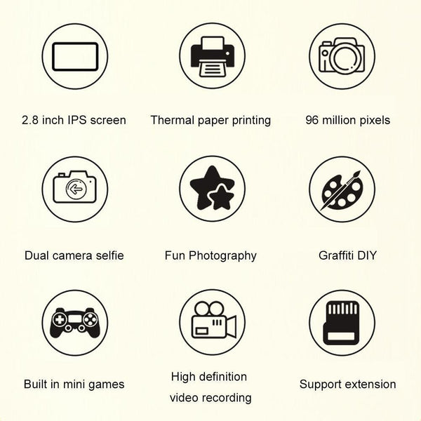 Instant Print Camera With Dual Lens 2.8 Screen For Kids Yellow Orange 32G Digital Cameras