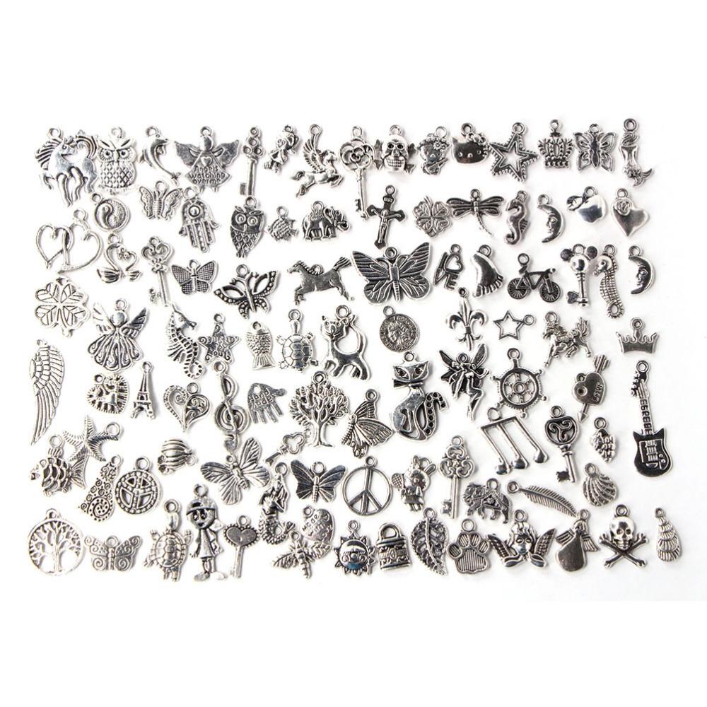 100Pcs Mixed Antique European Bracelet Charms Diy Fashion Jewelry Bracelets