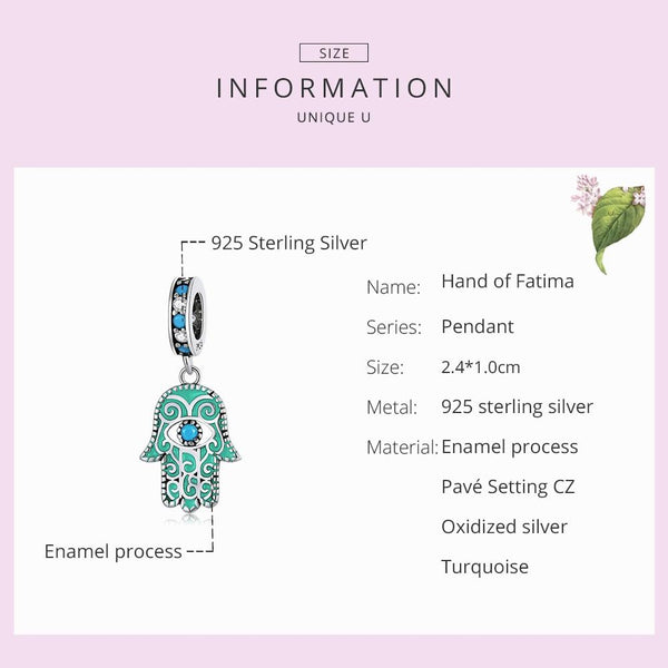 925 Sterling Silver Hand Of Fatima Pendant For Diy Bracelets & Necklaces Charms & Pendants