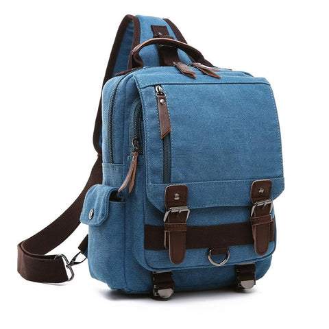 Blue Canvas Chest Bag For Outdoor Travel Lightweight Bags