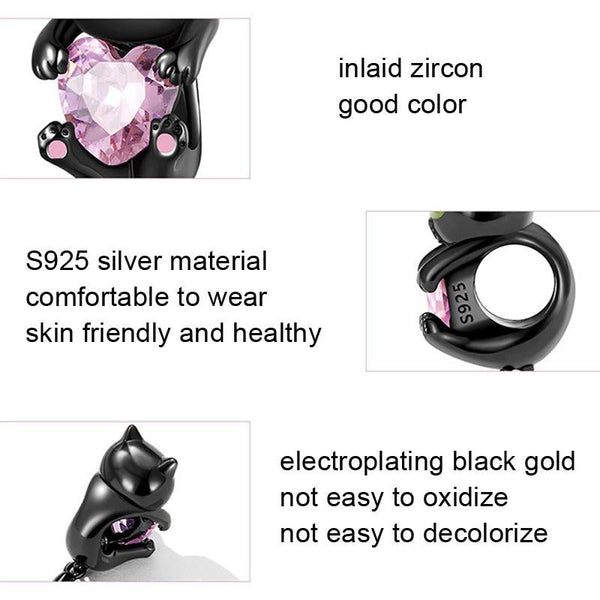 925 Sterling Silver Diy Black Cat Bracelet Bead Charms & Pendants