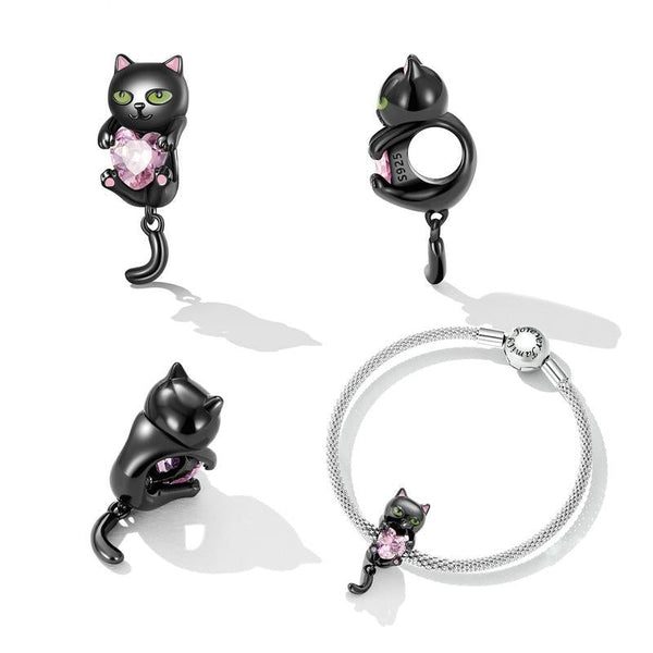 925 Sterling Silver Diy Black Cat Bracelet Bead Charms & Pendants