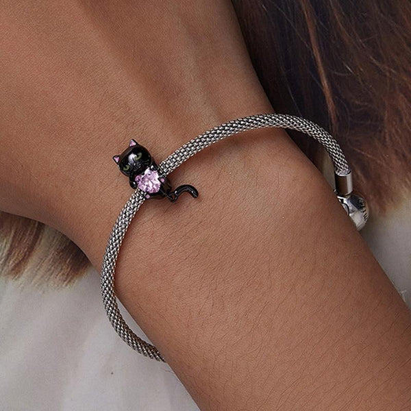 925 Sterling Silver Diy Black Cat Bracelet Bead Charms & Pendants
