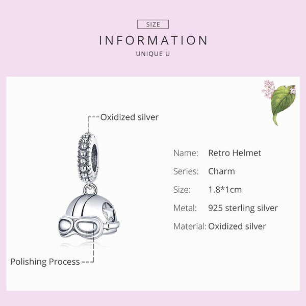 925 Sterling Silver Retro Helmet Pendant For Diy Bracelets & Necklaces Charms & Pendants