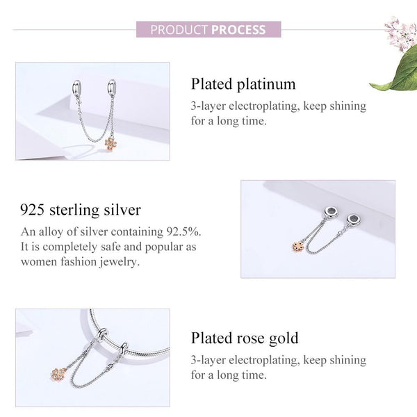 925 Sterling Silver Platinum Plated Clover Safety Chain For Diy Bracelets Charms & Pendants