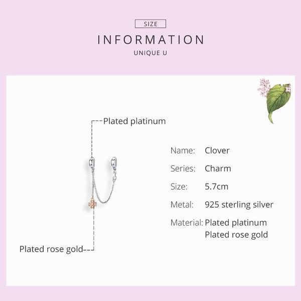 925 Sterling Silver Platinum Plated Clover Safety Chain For Diy Bracelets Charms & Pendants