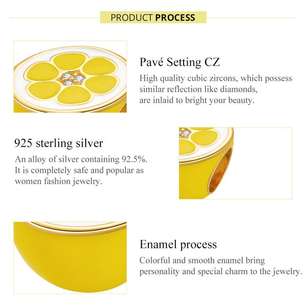 925 Sterling Silver Lemon Bead Bracelet / Necklace Accessory Charms & Pendants