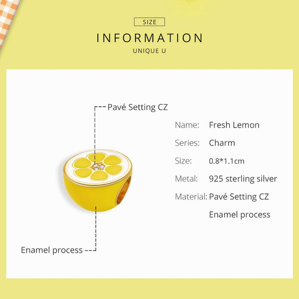 925 Sterling Silver Lemon Bead Bracelet / Necklace Accessory Charms & Pendants