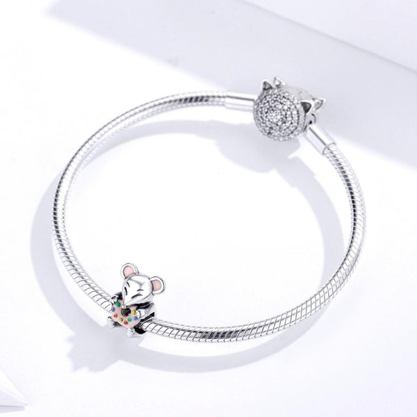 925 Sterling Silver Beaded Mouse Bracelet Accessories Charms & Pendants