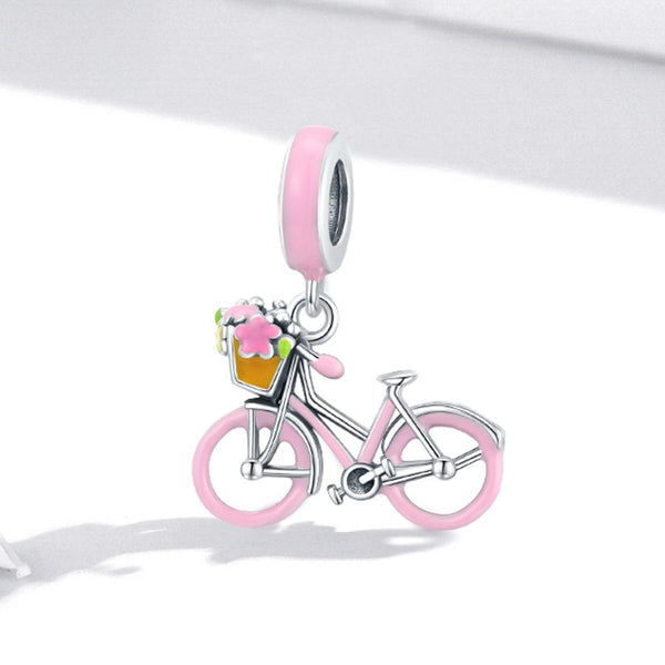 925 Sterling Silver Pink Bicycle Pendant For Bracelet Or Necklace Charms & Pendants