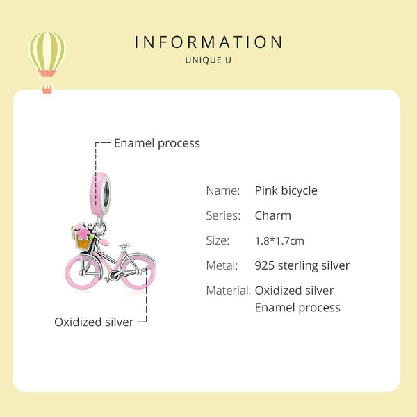 925 Sterling Silver Pink Bicycle Pendant For Bracelet Or Necklace Charms & Pendants