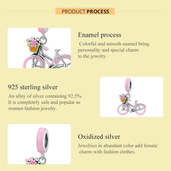 925 Sterling Silver Pink Bicycle Pendant For Bracelet Or Necklace Charms & Pendants
