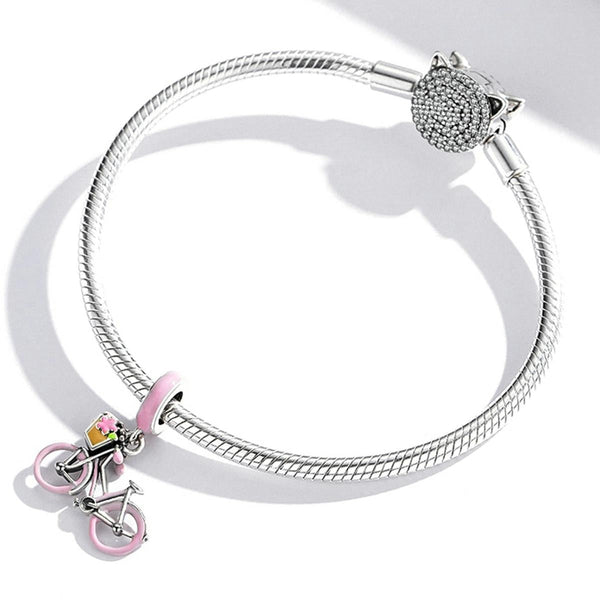 925 Sterling Silver Pink Bicycle Pendant For Bracelet Or Necklace Charms & Pendants