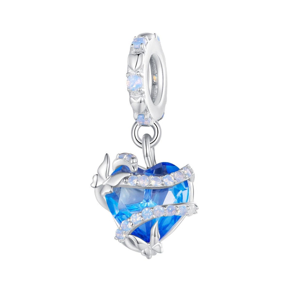 925 Sterling Silver Blue Magic Heart Necklace Pendant Charms & Pendants