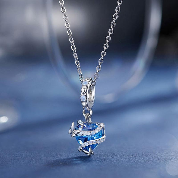 925 Sterling Silver Blue Magic Heart Necklace Pendant Charms & Pendants