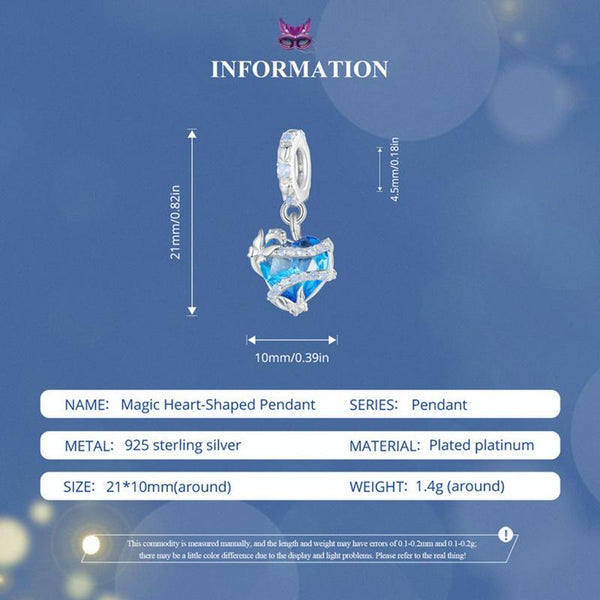 925 Sterling Silver Blue Magic Heart Necklace Pendant Charms & Pendants