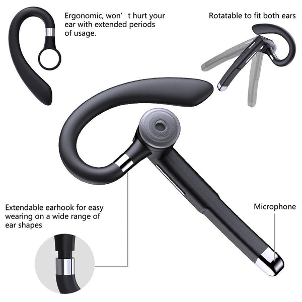Wireless Bluetooth Earphone With Rotatable Earhook Noise Cancelling Headsets & Earpieces
