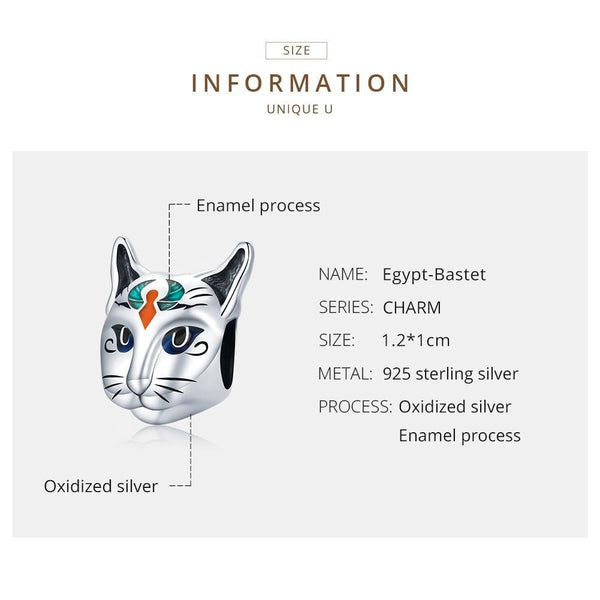 925 Sterling Silver Egyptian Cat God Bead For Diy Bracelet / Necklace Charms & Pendants