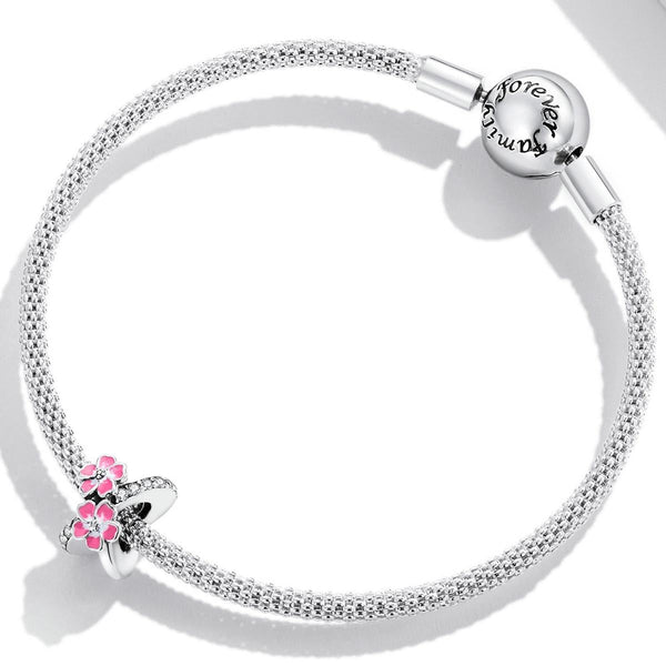 925 Sterling Silver Flower Bead Bracelet & Necklace Set Charms & Pendants