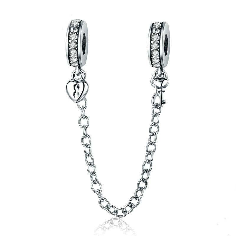 925 Sterling Silver Stackable Heart Pendant Safety Chain In Charms & Pendants