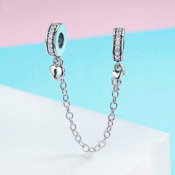 925 Sterling Silver Stackable Heart Pendant Safety Chain In Charms & Pendants