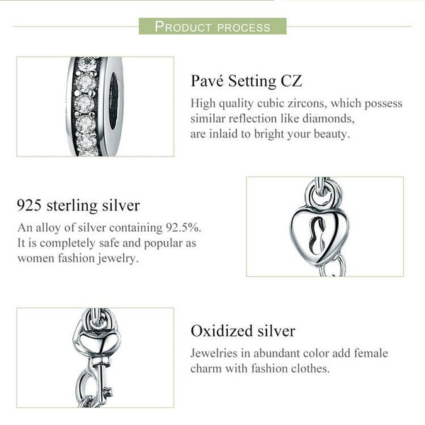 925 Sterling Silver Stackable Heart Pendant Safety Chain In Charms & Pendants