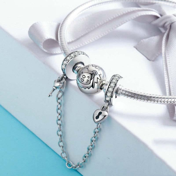 925 Sterling Silver Stackable Heart Pendant Safety Chain In Charms & Pendants
