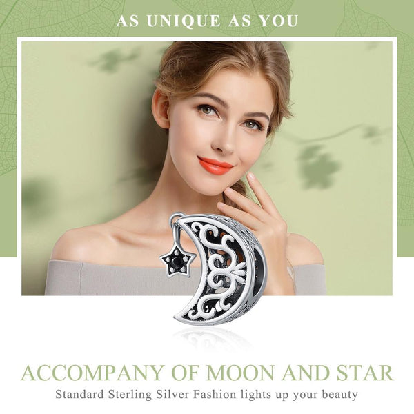 925 Sterling Silver Diy Star & Moon Bead Charms & Pendants