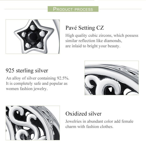 925 Sterling Silver Diy Star & Moon Bead Charms & Pendants